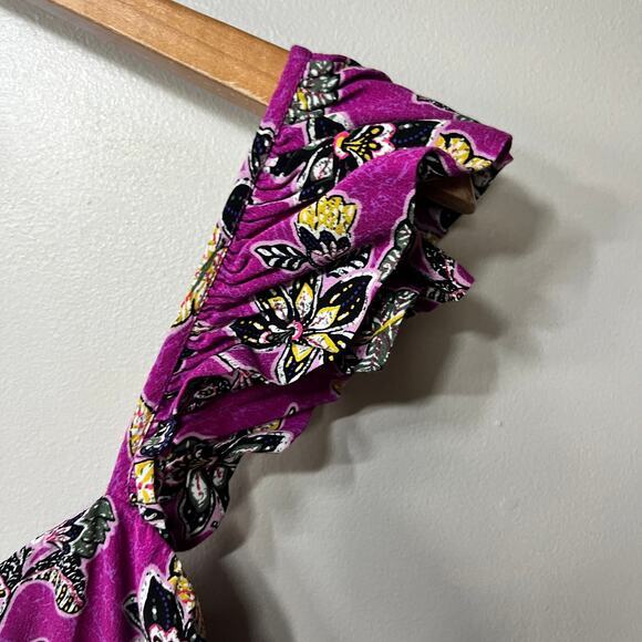 LOFT Dress Maxi BabyDoll Magenta Black Gold Floral Viscose Cottagecore Summer 8 - Picture 4 of 8